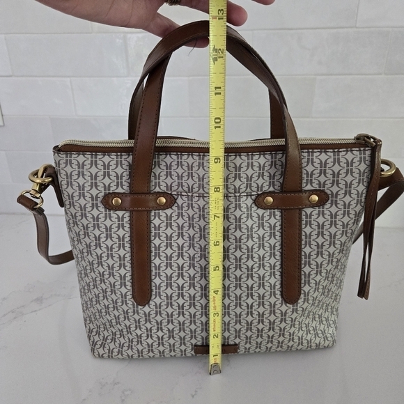 Fossil Felicity Signature Crossbody Satchel Purse Bag Logo Taupe Vegan Leather - Picture 6 of 10